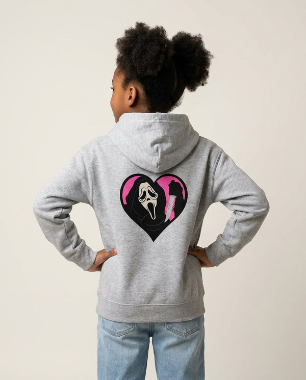Heart face - Halloween Kids Hoodie — Grey Back, worn