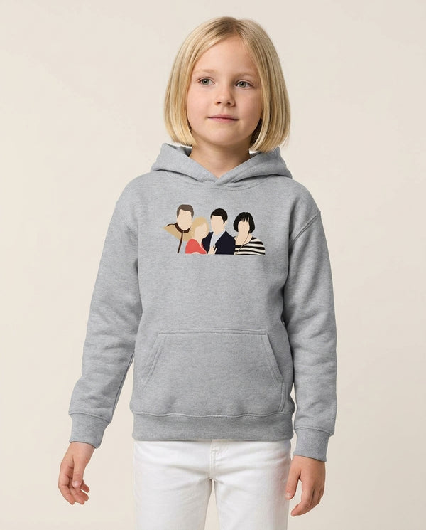 Cast Kids Hoodie — Grey Front, worn