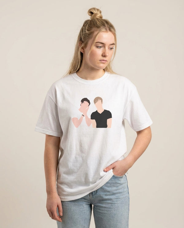 Selfie - S & C T-Shirt — White Front, worn