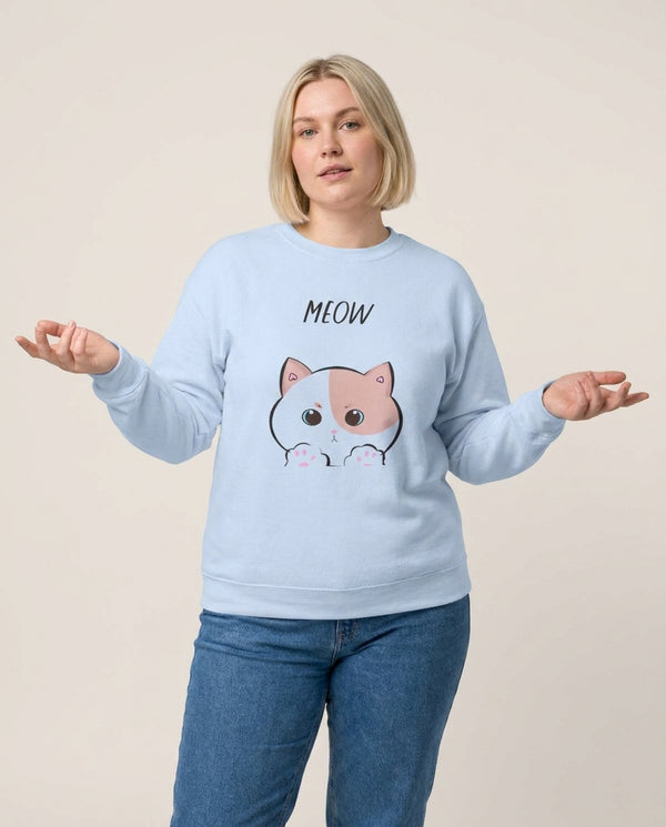 Pale Cat - Cats Sweatshirt — Blue Front, worn