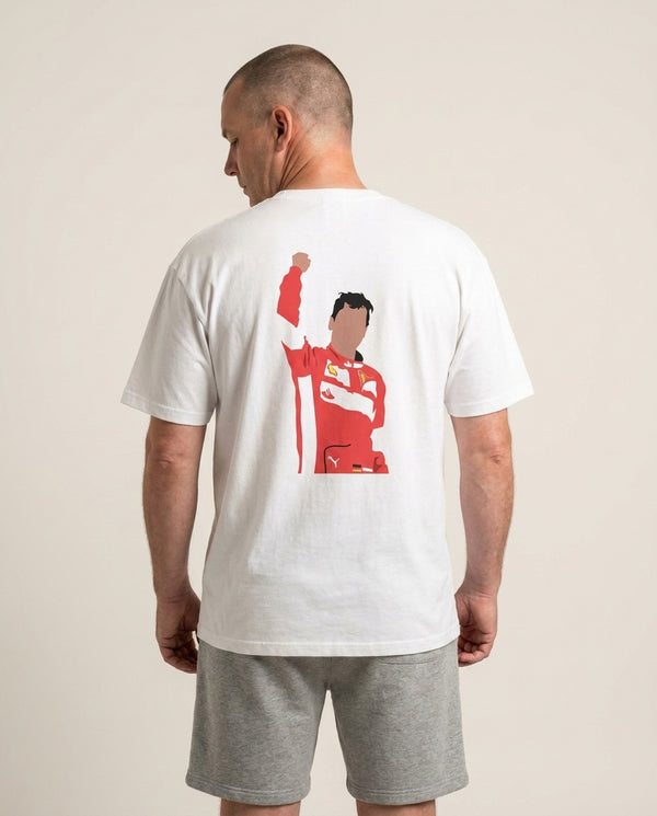 Sebastian Vettel - F1 T-Shirt — White Back, worn