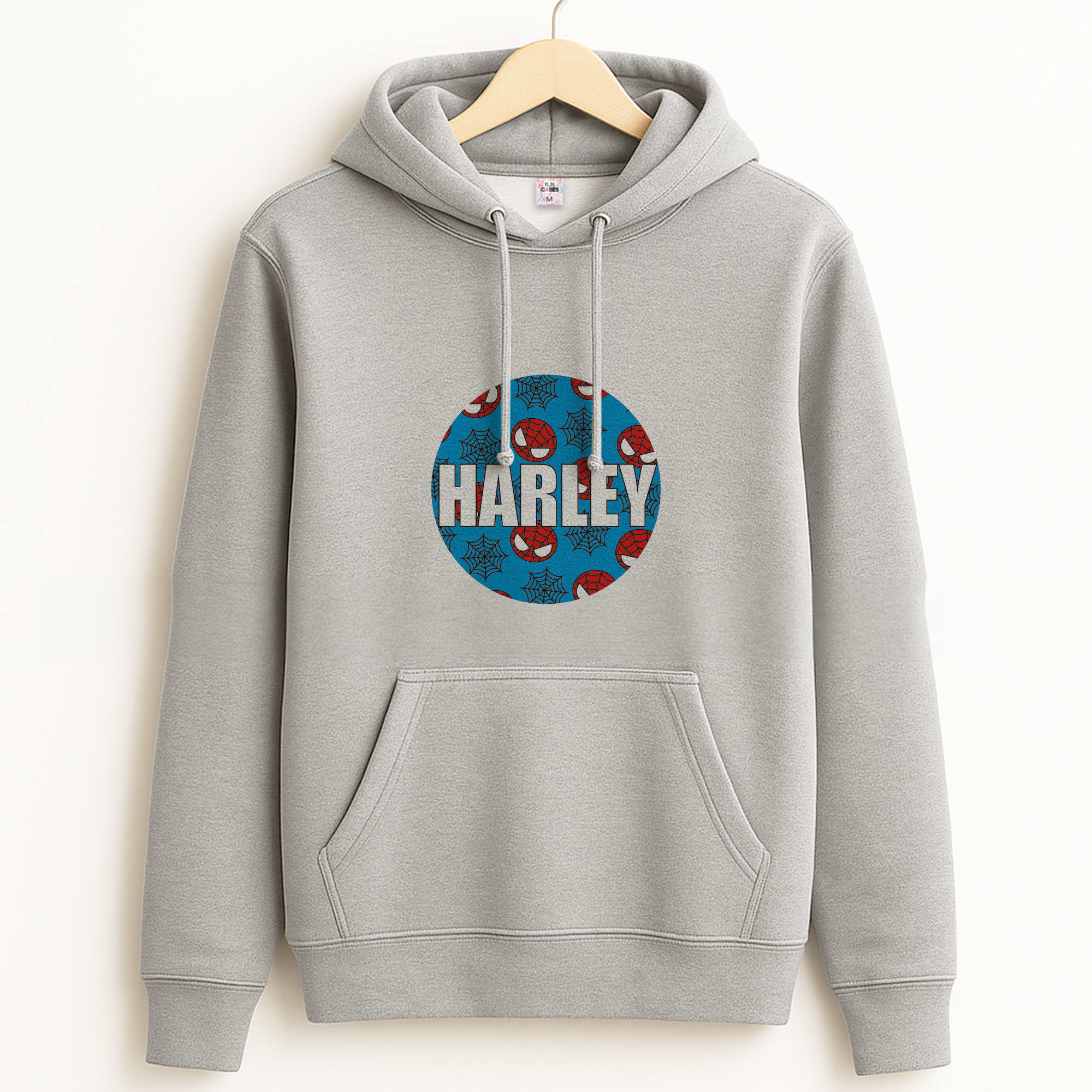 Spiderman And Webs - Personalised Superhero Comic Grey Hoodie