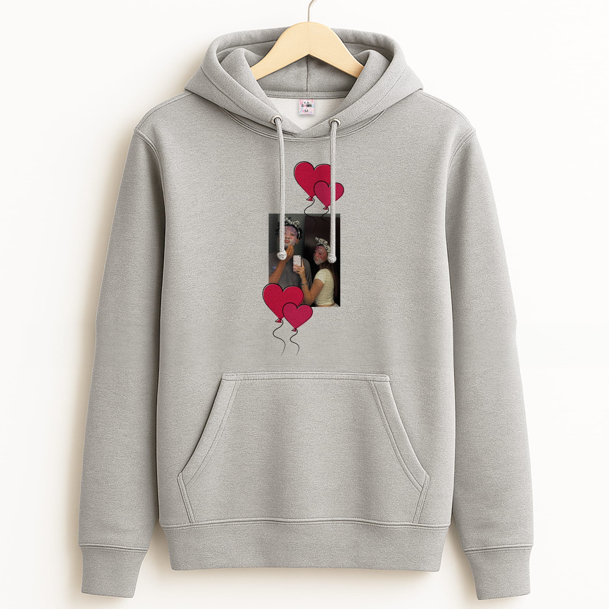 Heart Balloons - Personalised Couples Grey Hoodie