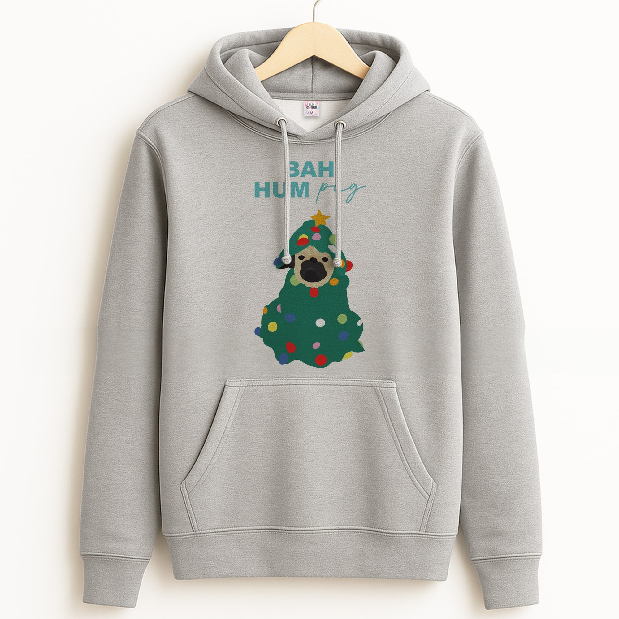 Bah Hum Pug Grey Hoodie