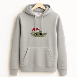 Baby Yoda Christmas Pattern Grey Hoodie