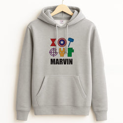 Icon Pattern - Personalised Superhero Comic Grey Hoodie