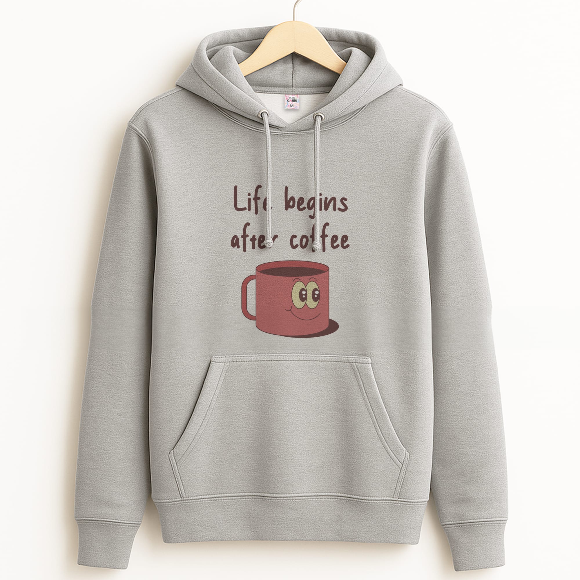 Life Begins After Coffee - Aesthetic Quote Grey Hoodie