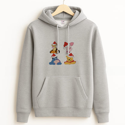 Bear, Tiger, Donkey and Pig Pattern Christmas Grey Hoodie