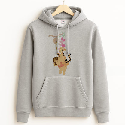 Bouncing Tiger , Piglet , Yellow Bear Grey Hoodie