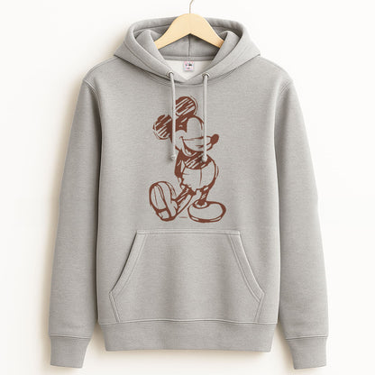 Sketched Mouse Outline Beige  Grey Hoodie