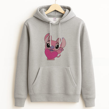 Holding Heart - Pink Alien Grey Hoodie