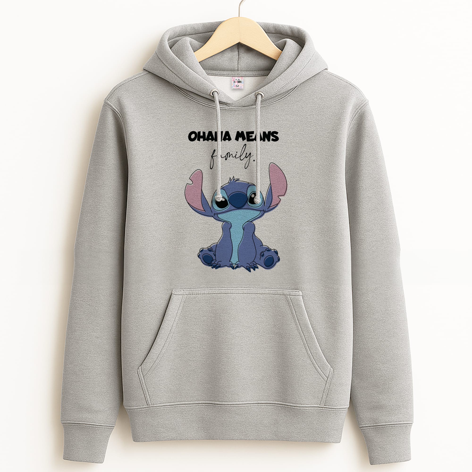 Ohana Means Family Pink Grey Hoodie