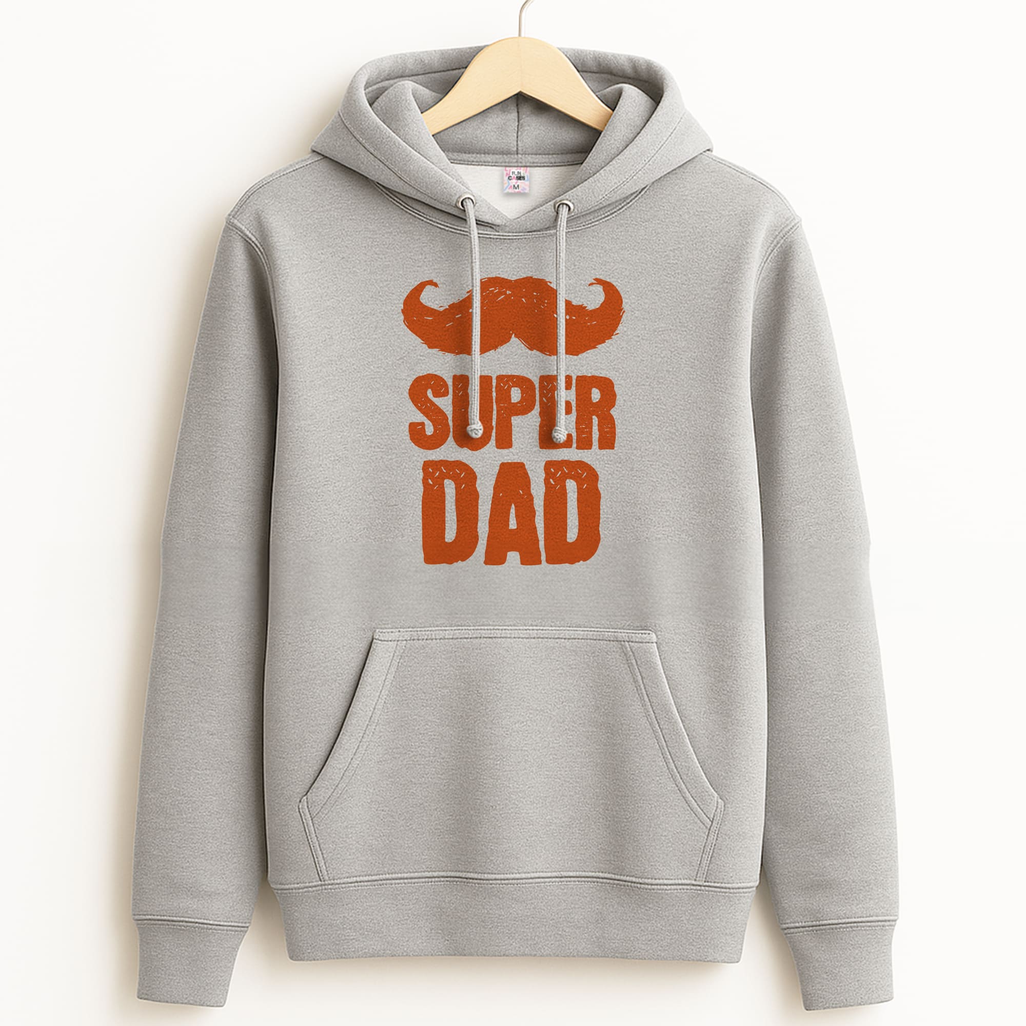 Moustache Super Dad Orange Grey Hoodie