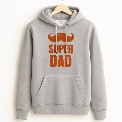 Moustache Super Dad Orange Grey Hoodie