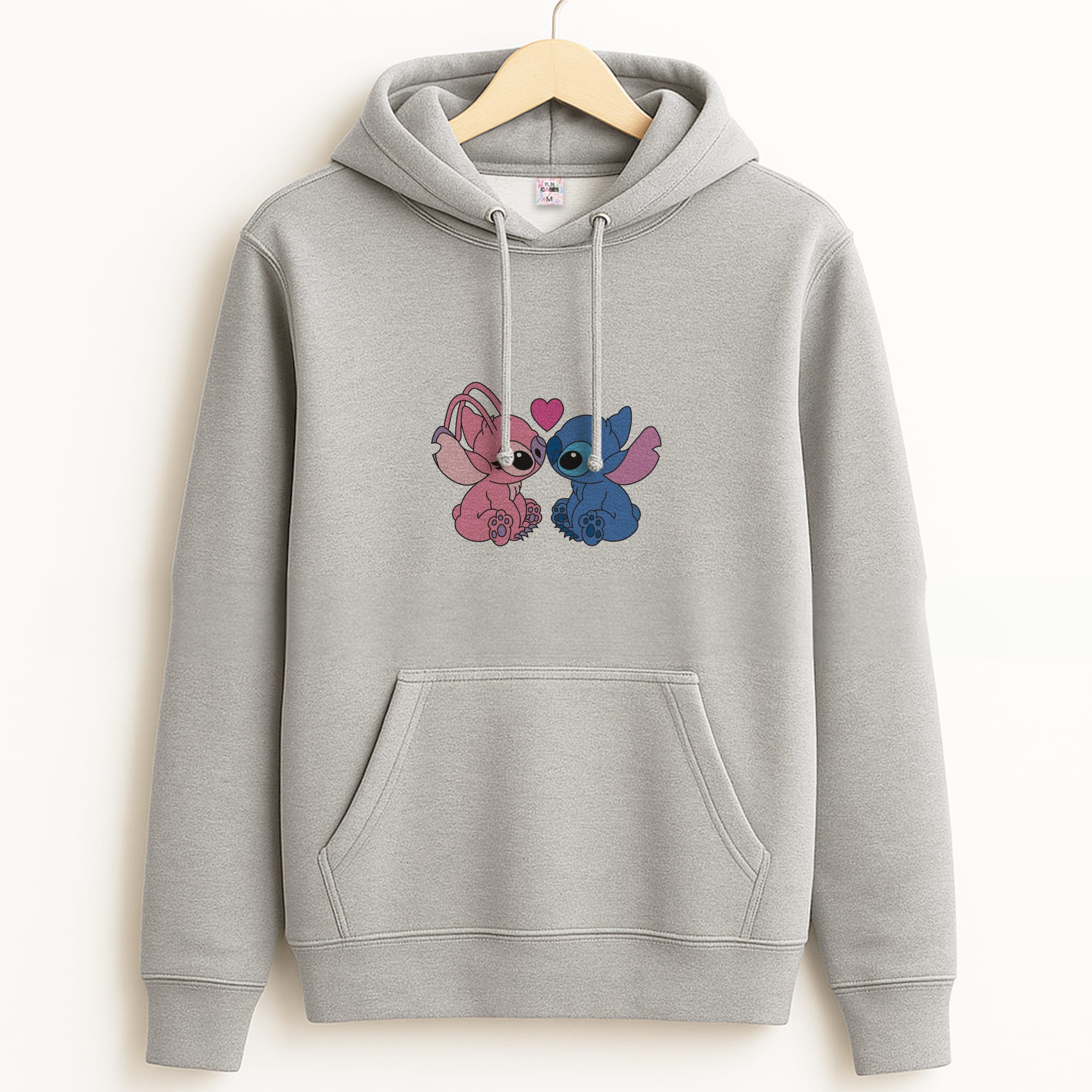 Angel And Blue Alien - Pink Alien Grey Hoodie