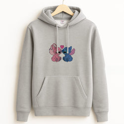 Angel And Blue Alien - Pink Alien Grey Hoodie