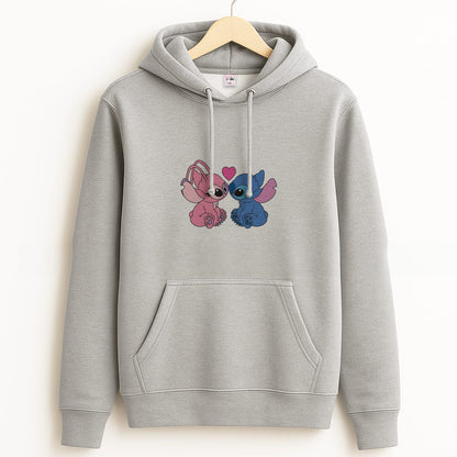 Angel And Blue Alien - Pink Alien Grey Hoodie