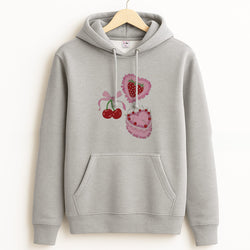 Cherries, Strawberries And Cake - Valentine's Day Grey Hoodie