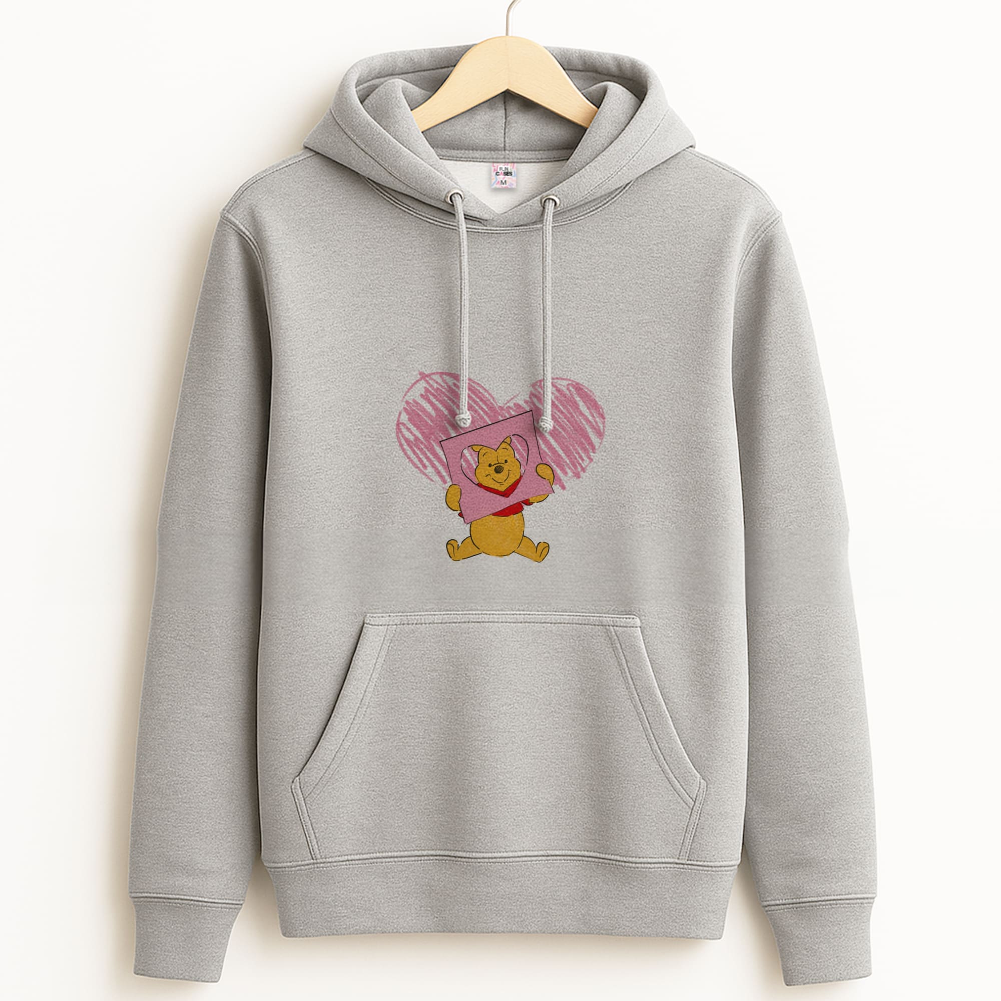 Pooh Heart Drawing Valentine's Grey Hoodie