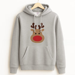 Rudolph Face - Christmas Grey Hoodie