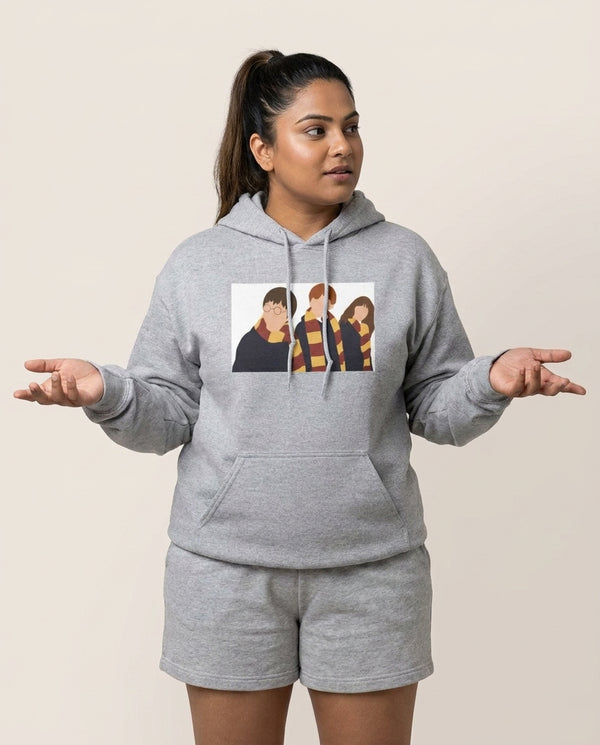Wizard Cartoons Hoodie — Grey Front, worn
