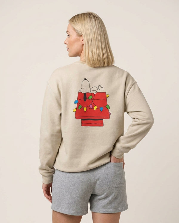 Cartoon Beagle Fairylights Sweatshirt — Sand Back, worn