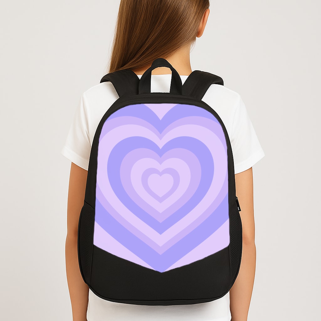 Purple - Colourful Hearts Large School Bag