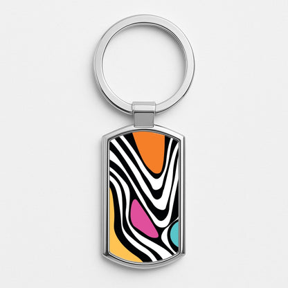 Abstract Pattern 5 Silver Keyring