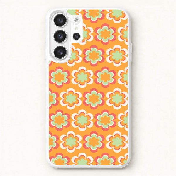 Orange Retro Flowers Pattern Phone Case for Galaxy S26 Ultra