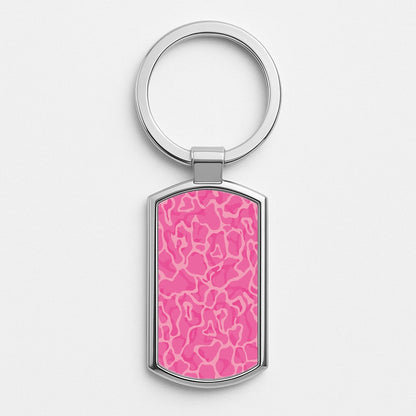 Orange Retro Flowers Pattern Silver Keyring