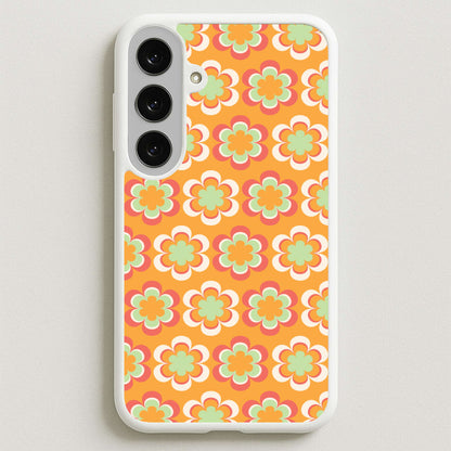 Orange Retro Flowers Pattern Phone Case for Galaxy S25FE