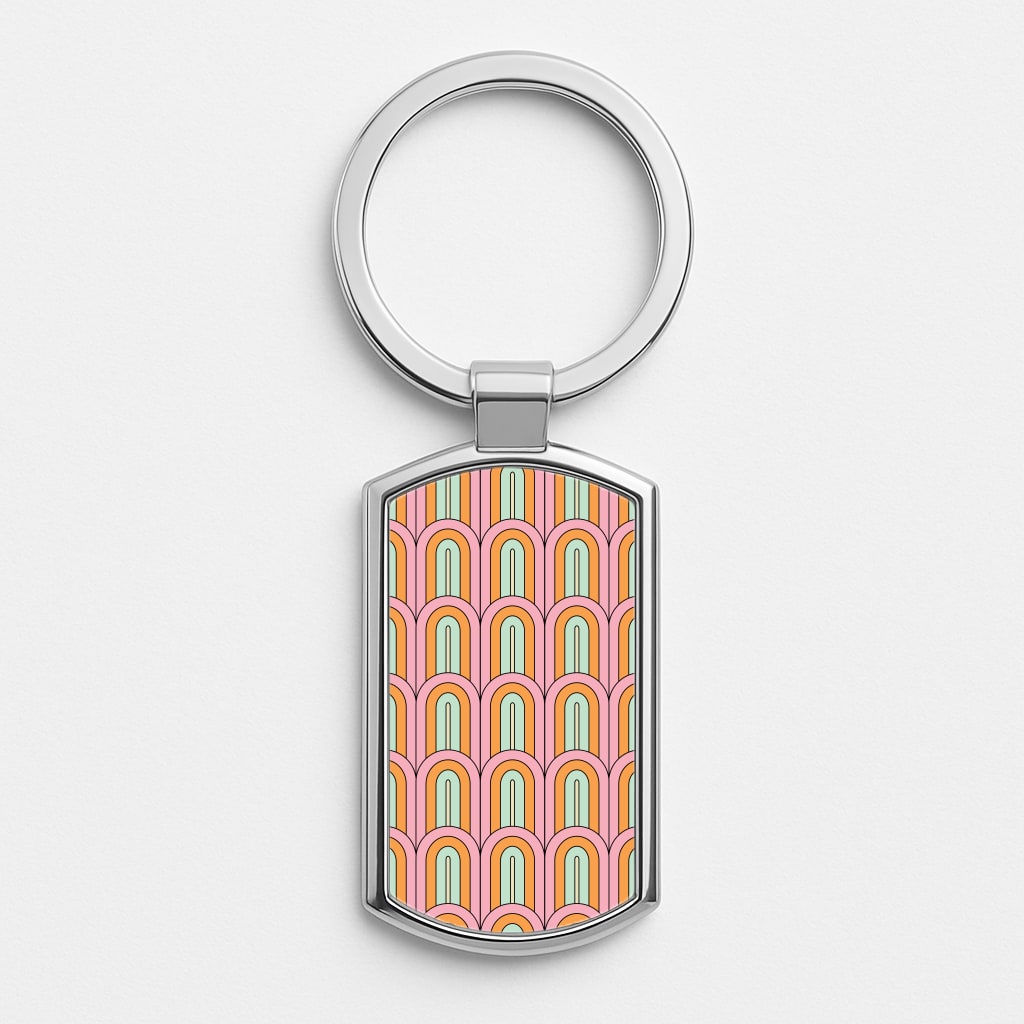 Pastel Retro Arches Pattern Silver Keyring