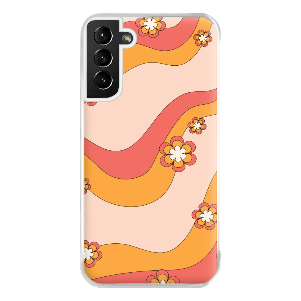 Waves And Flowers Orange Retro Pattern Phone Case for Galaxy S21 Plus