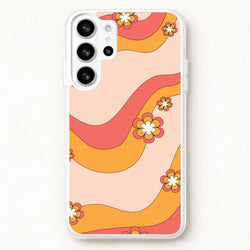 Waves And Flowers Orange Retro Pattern Phone Case for Galaxy S26 Ultra
