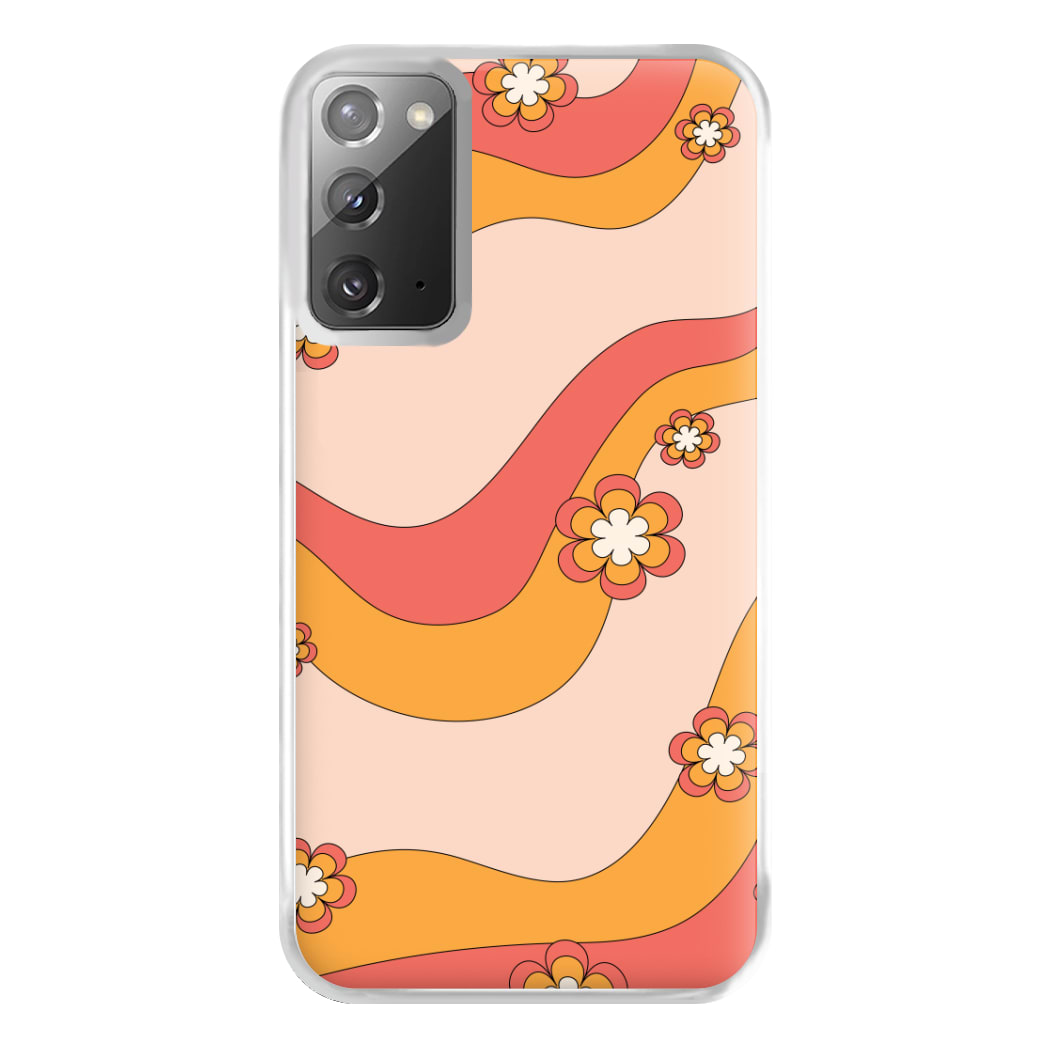 Waves And Flowers Orange Retro Pattern Phone Case for Galaxy Note 20 Ultra