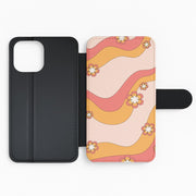 Waves And Flowers Orange Retro Pattern Flip / Wallet Phone Case 2