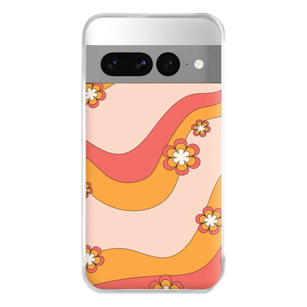Waves And Flowers Orange Retro Pattern Phone Case for Google Pixel 7 Pro