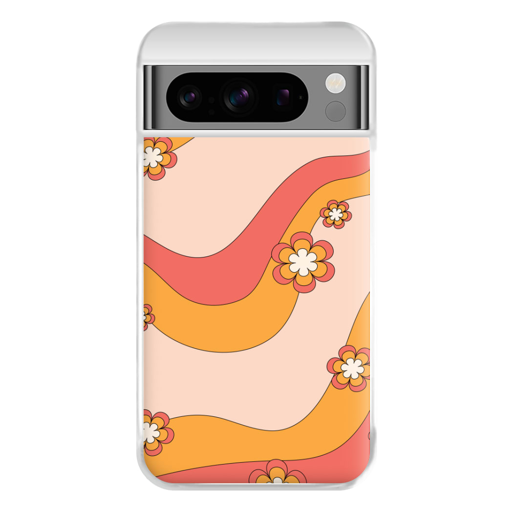 Waves And Flowers Orange Retro Pattern Phone Case for Google Pixel 8 Pro