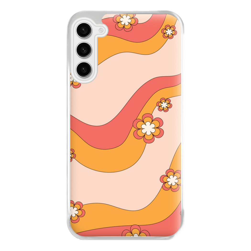 Waves And Flowers Orange Retro Pattern Phone Case for Galaxy S23FE
