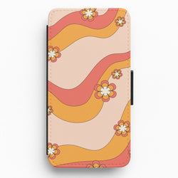 Waves And Flowers Orange Retro Pattern Flip / Wallet Phone Case