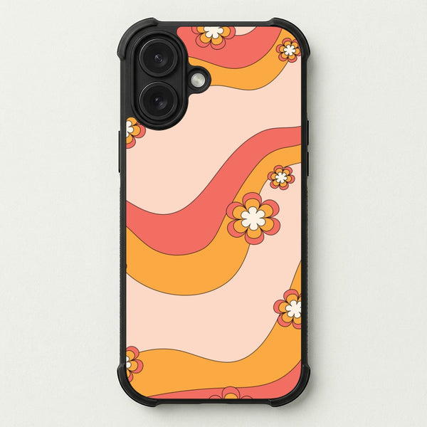 Waves And Flowers Orange Retro Pattern Phone Case — Bumper case