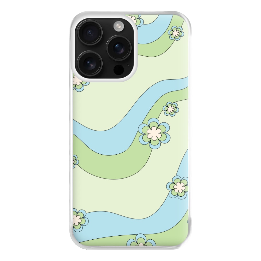 Waves And Flowers Green Retro Pattern Phone Case