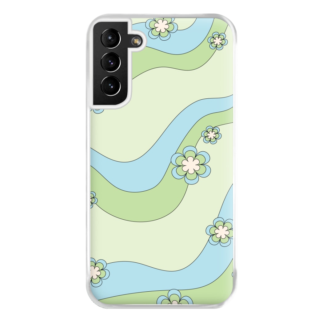 Waves And Flowers Green Retro Pattern Phone Case for Galaxy S21 Plus