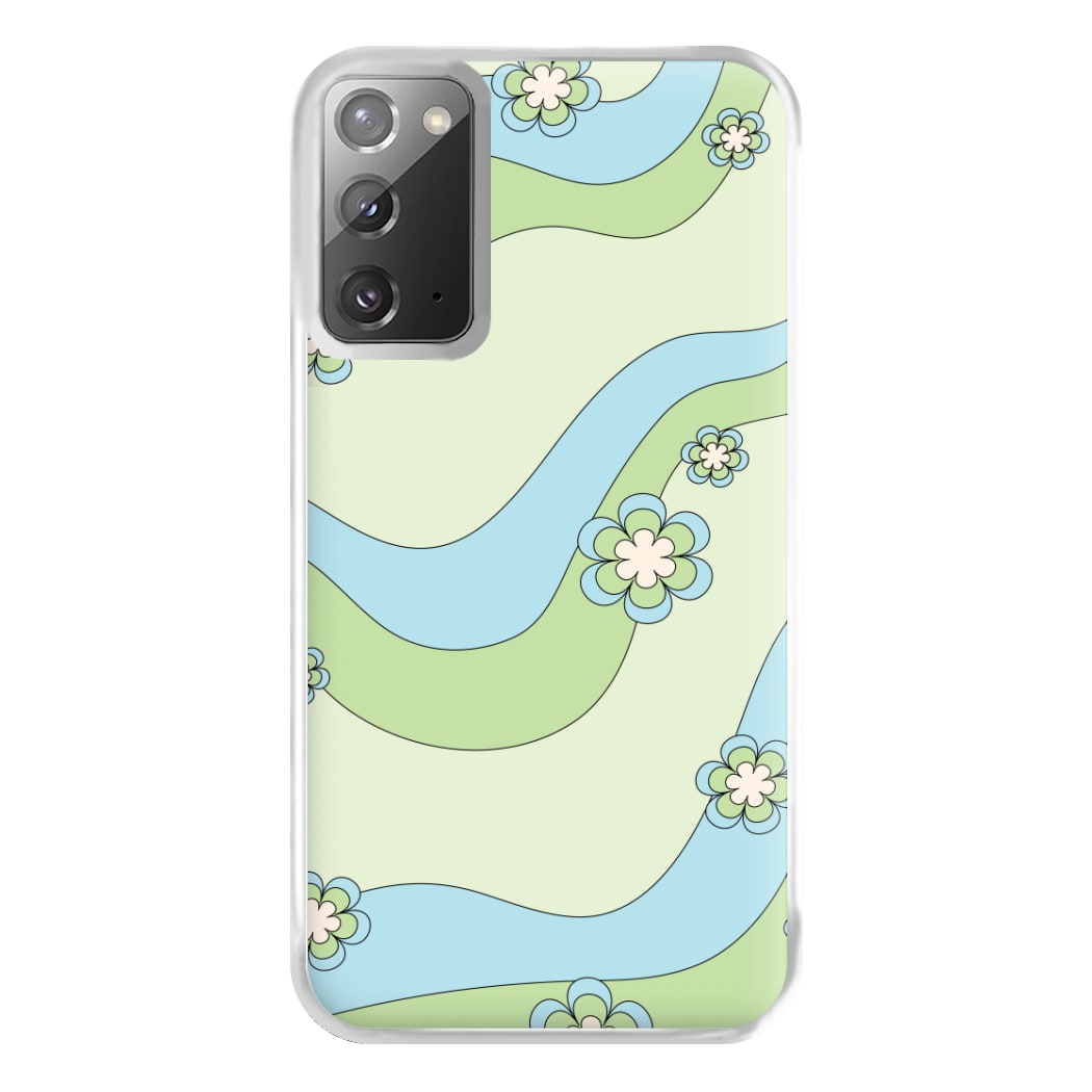 Waves And Flowers Green Retro Pattern Phone Case for Galaxy Note 20 Ultra