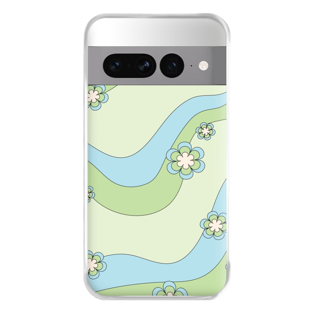 Waves And Flowers Green Retro Pattern Phone Case for Google Pixel 7 Pro