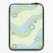 Waves And Flowers Green Retro Pattern Laptop Sleeve 1