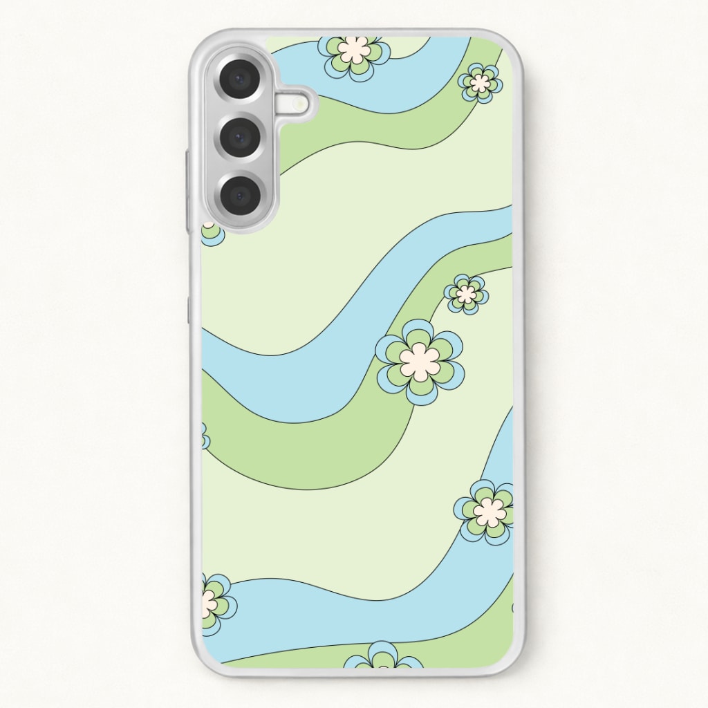 Waves And Flowers Green Retro Pattern Phone Case for Galaxy A37