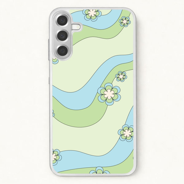 Waves And Flowers Green Retro Pattern Phone Case for Galaxy A37