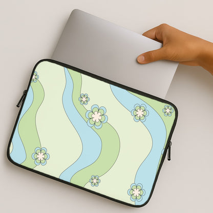 Waves And Flowers Green Retro Pattern MacBook Case