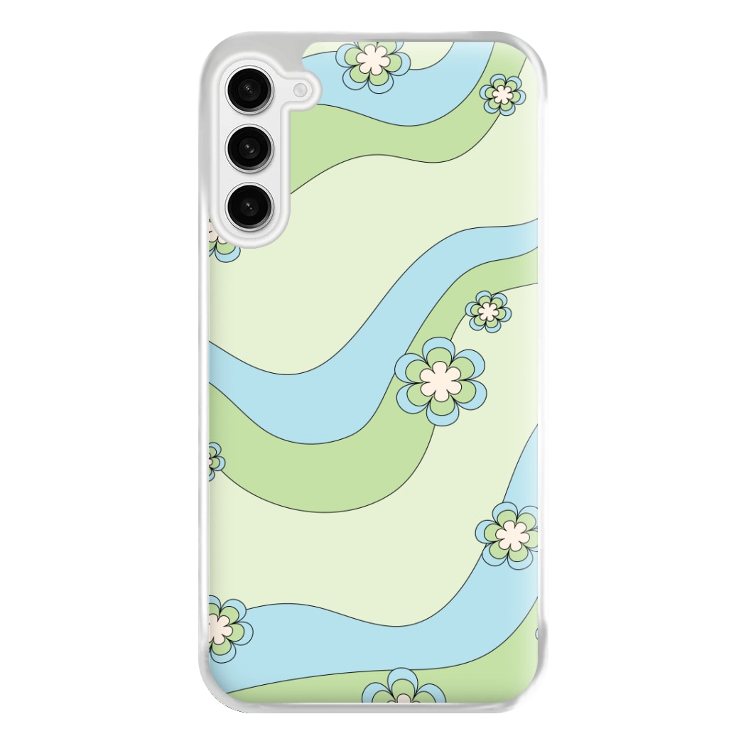 Waves And Flowers Green Retro Pattern Phone Case for Galaxy S23FE